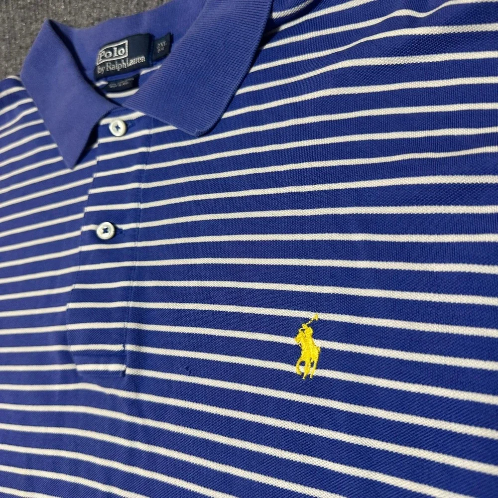 Polo Ralph Lauren Mens 2XL Big Pima Cotton Striped Polo Shirt Blue White Yellow